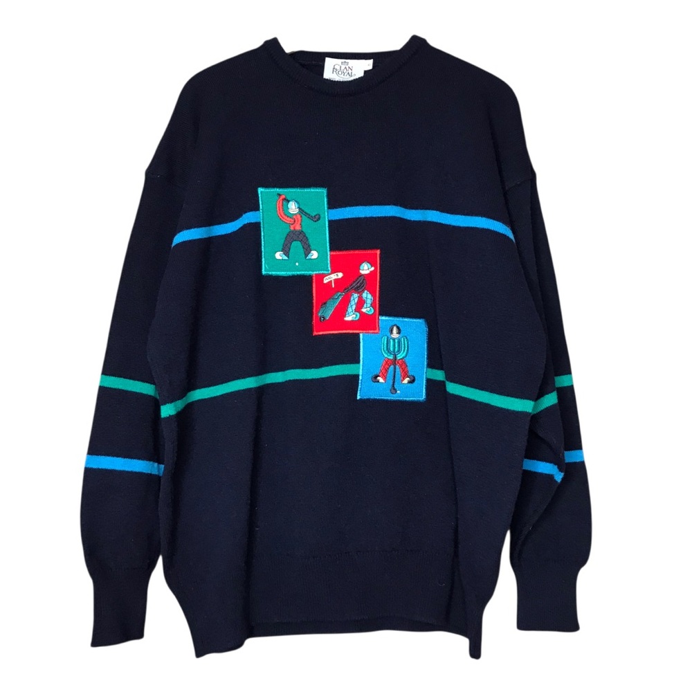 Clan Royal Scotland Golf Sweater Wool Embroidered Patch Navy ESTIMATED Men's XL